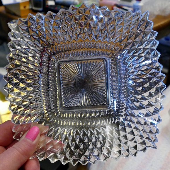 Vintage Set of 2 Indiana Glass Diamond Point Ruffle Edge Candy Dish - Picture 1 of 5